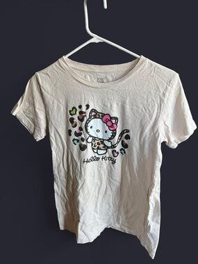 Hello Kitty Cream Tee with Leopard Spots and Pink Bow